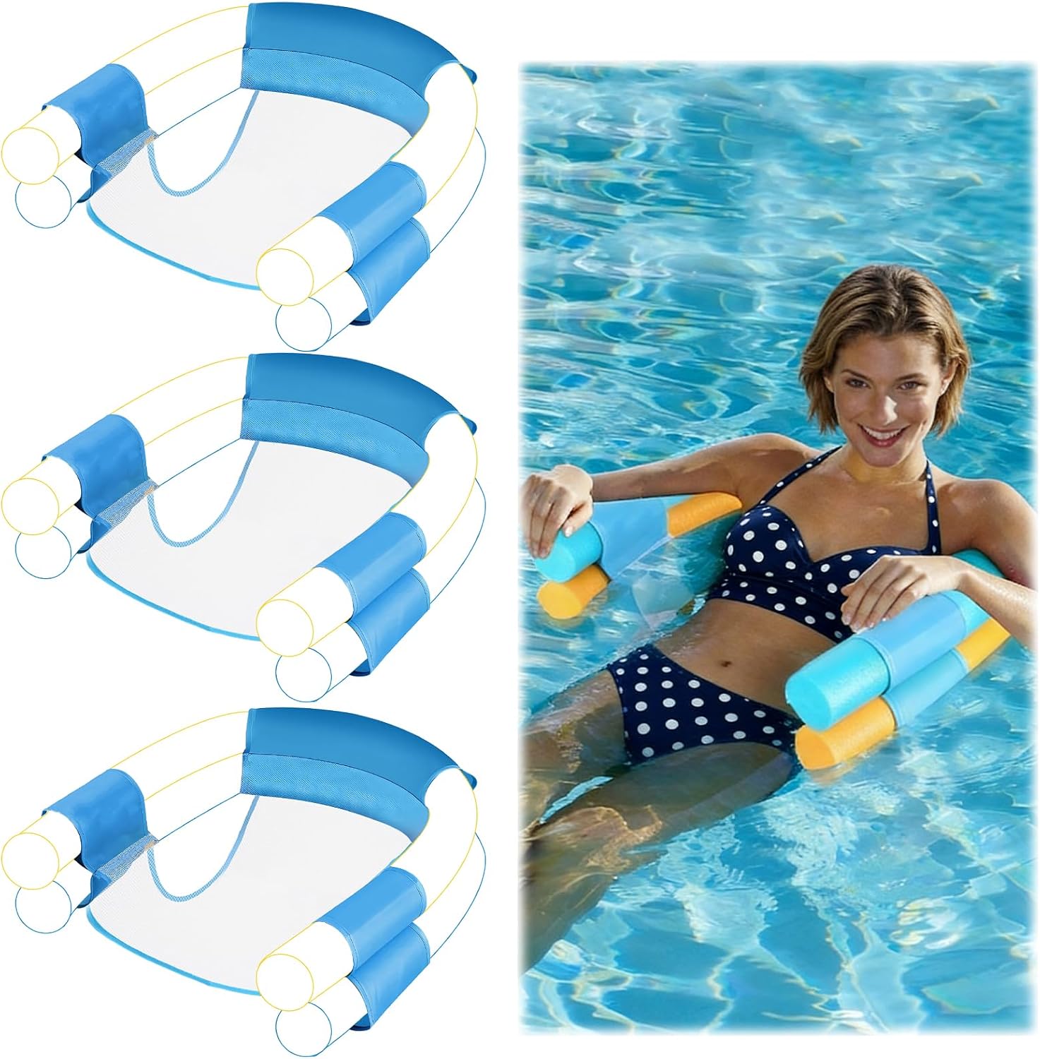 3 Pack Oversized Pool Noodle Chair-Allowed 3 Noodles-Pool Float Chairs Adult Size Swimming Pools Noodles Floating Mesh Chair Sling Mesh Chair for Summer Pools Floaties(Noodle Not Included)