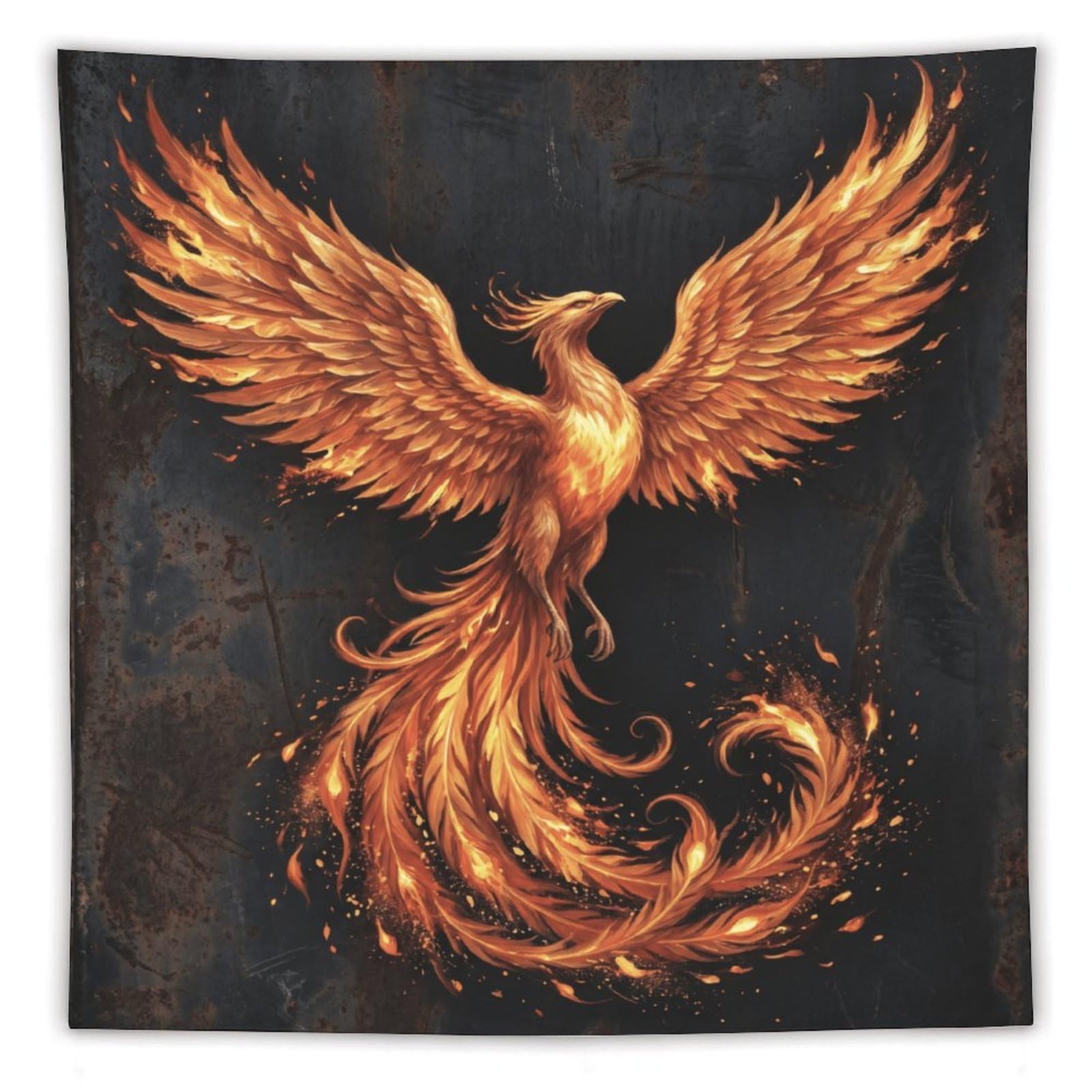 W7C8U2X3 Rising Fire Phoenix Wall Tapestry, Fantasy Illustration, Entryway