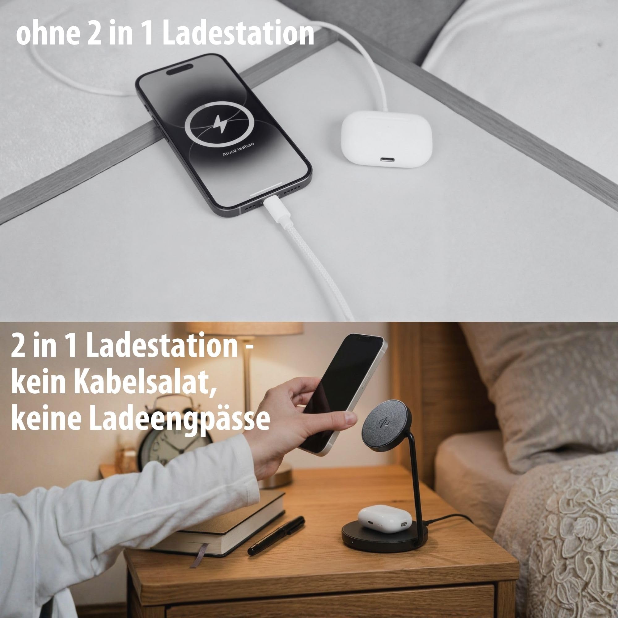 Brennenstuhl Stazione di ricarica 2 in 1 (pad di ricarica magnetico 15 W per smartphone con Qi2, compatibile con Qi2, compatibile con MagSafe, caricatore wireless da 5 W per cuffie)