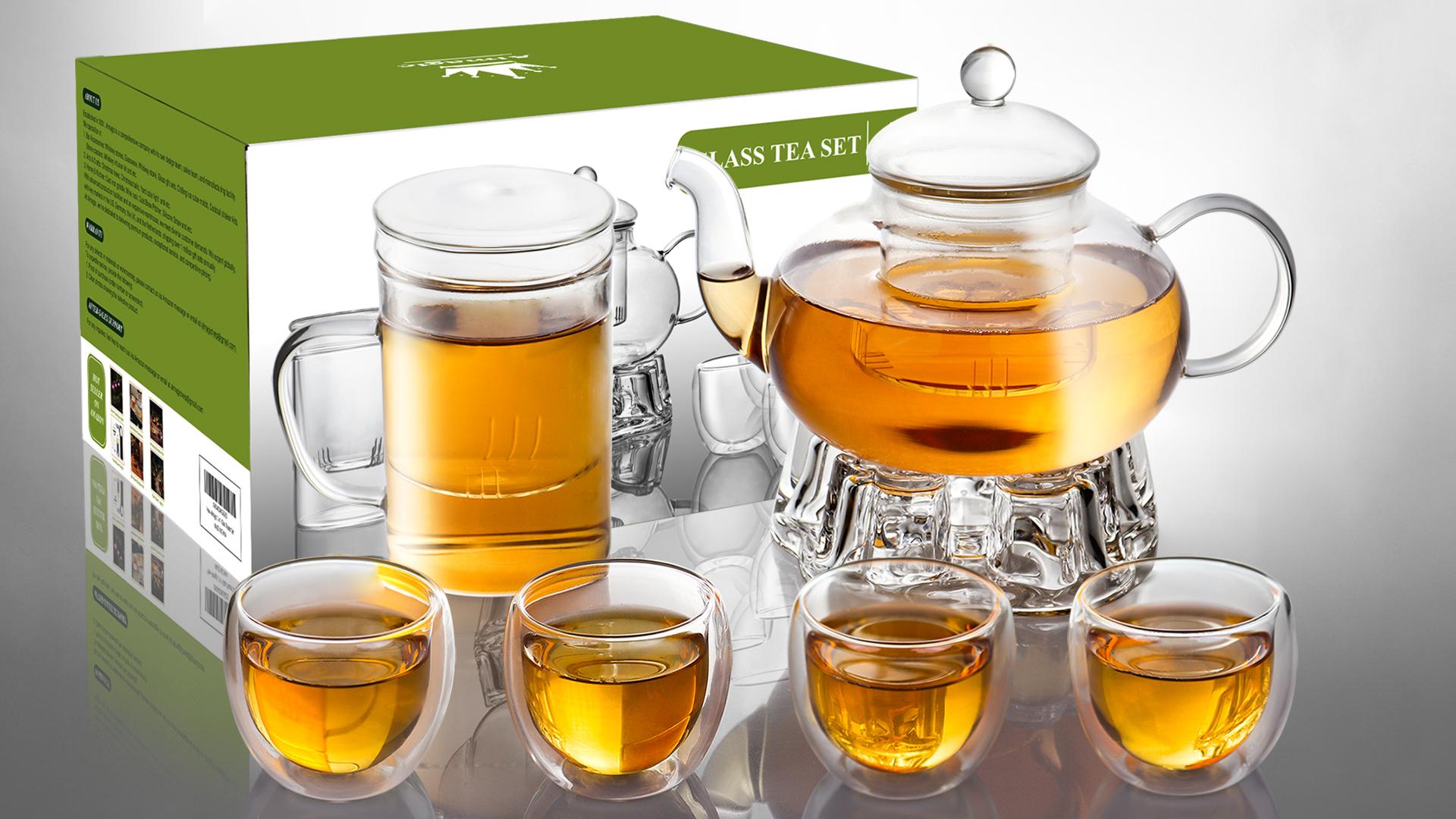 Amazon.com | 2-IN-1 Glass Tea Sets for Adults - Includes Glass