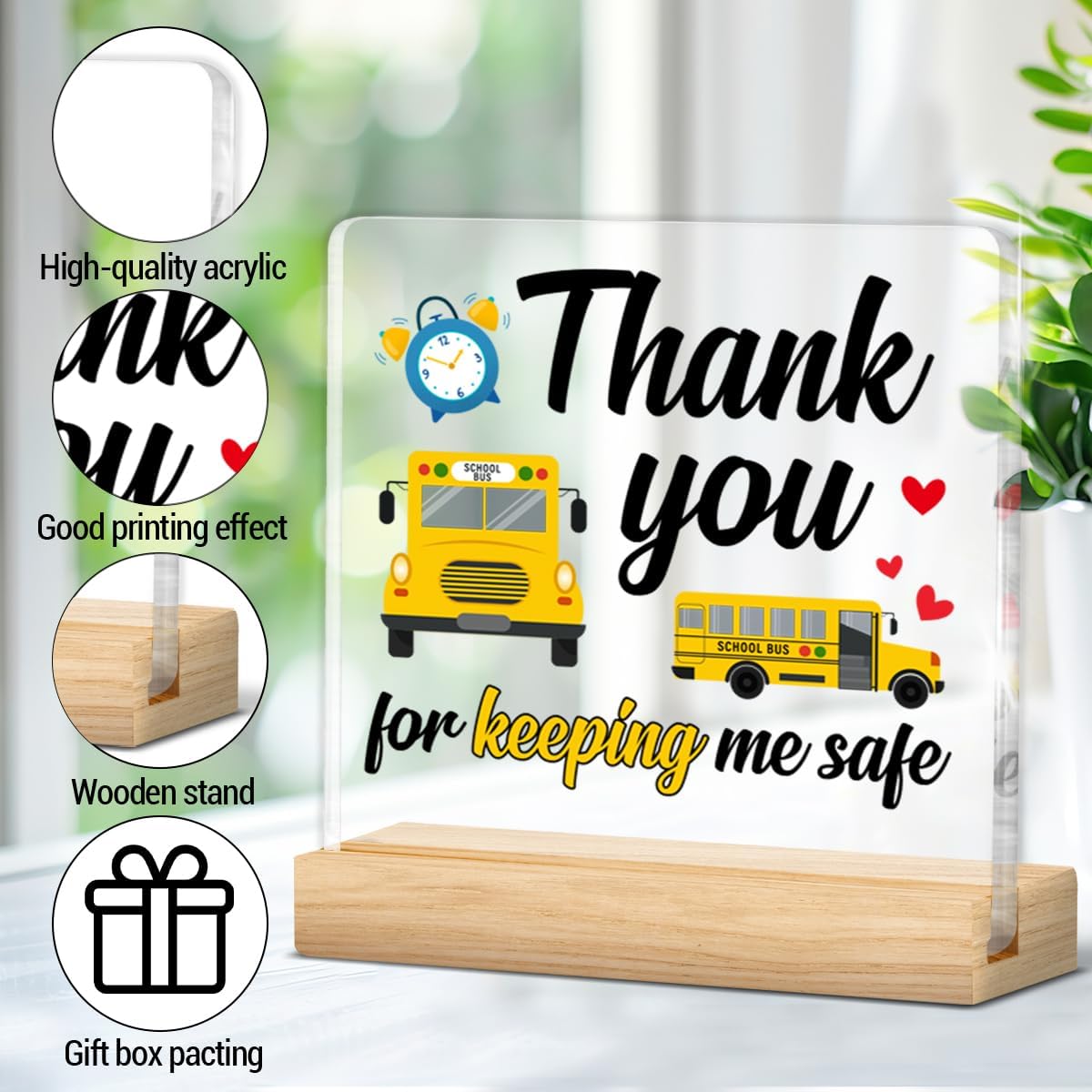 Bus Driver Appreciation Gifts, Gift for Bus School Driver Back to School Graduation Birthday, Thank You Keeping Me Safe Clear Acrylic Desk Decorative Sign Decor - Image 3