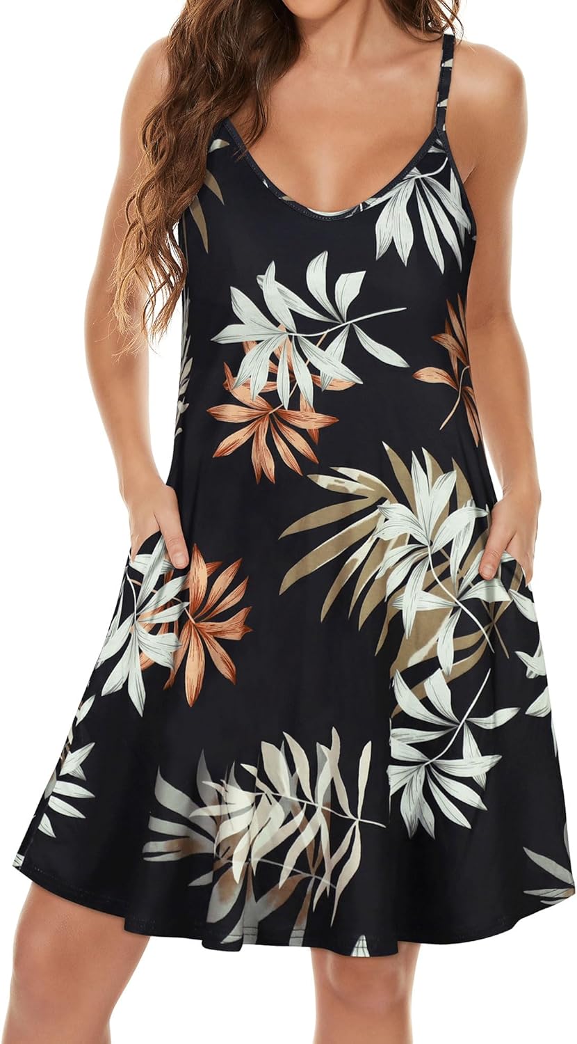 JOELLYUS Womens Spaghetti Strap Dress Summer Dresses Beach Cover Ups Casual Sundresses with Pockets - Image 2