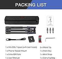 Vista 7 de Manbily - Trípode de viaje de aluminio de 74 pulgadas para cámara DSLR teléfono, cabeza de bola de 360° con mango y placa QR extra de 1/4 pulgadas