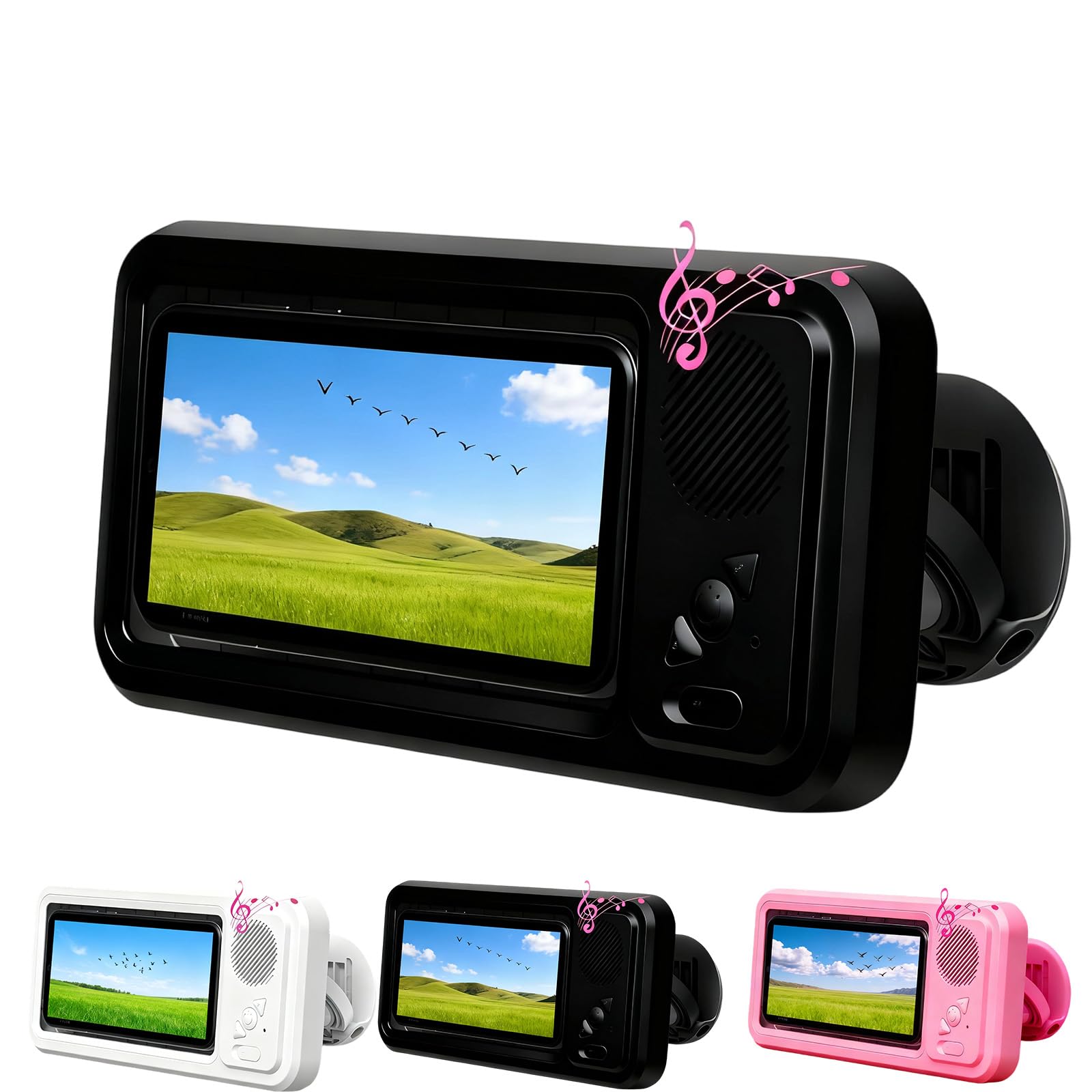 Waterproof Phone Holder with Speaker, Shower Phone Holder Waterproof, Shower Phones Holder with Wireless Bluetooth Speaker with 360° Rotation Ipx4 Waterproof, 60° Fixed Opening Angle (Black)