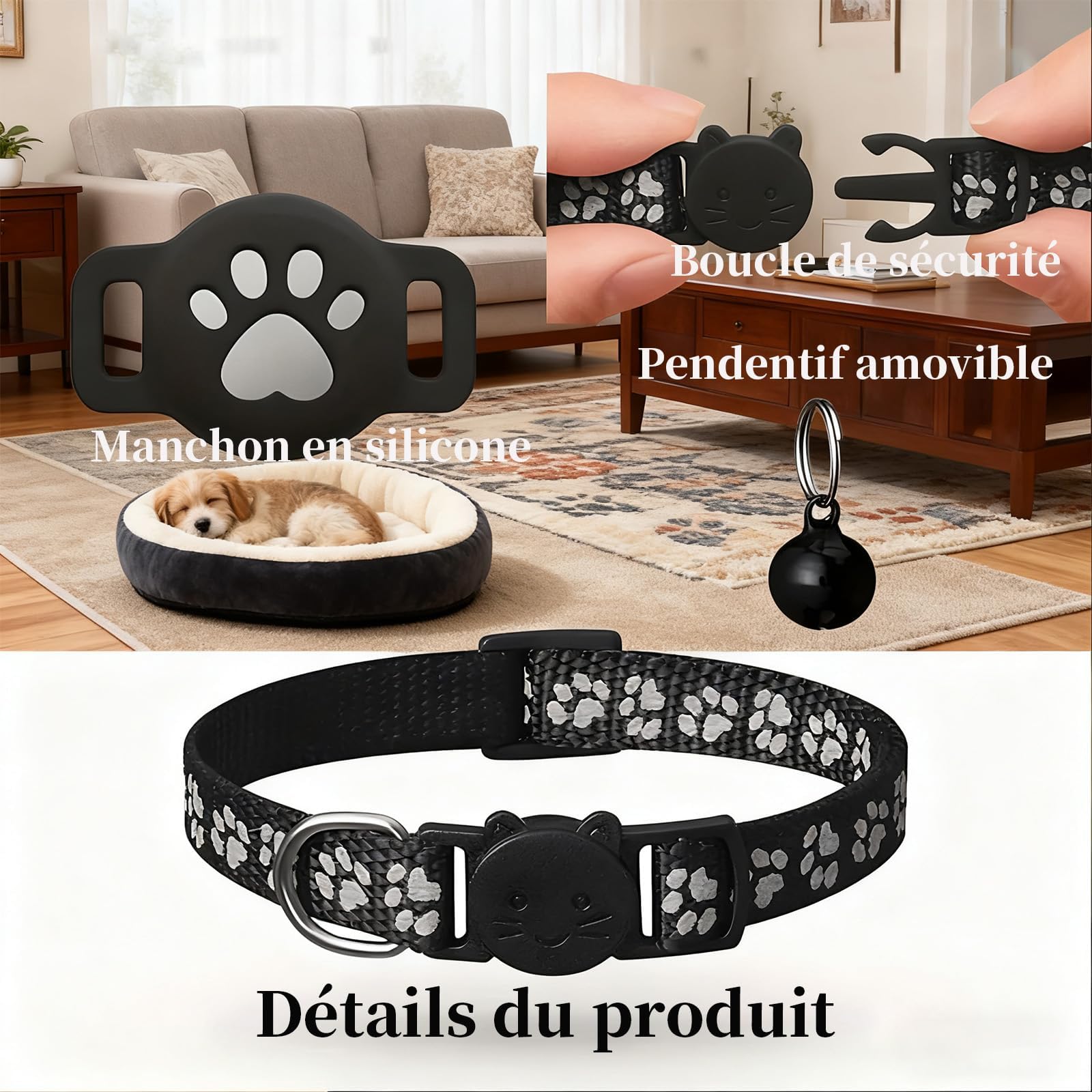 ZVD Collier GPS Chat, 2026 Nouveau Traceur GPS Chat Tracker, sans Carte SIM, sans Abonnement Mensuel, Localisation Temps Réel,Compatible iOS Android,Imperméable et Durable (Noir)