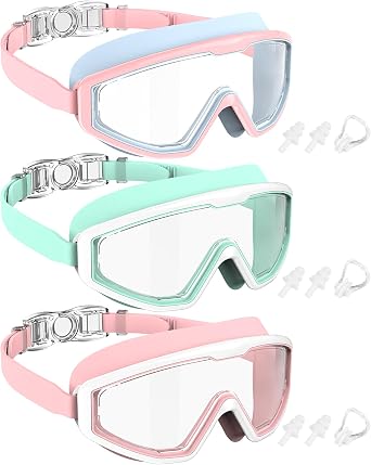 NSSIW Swim Goggles Swimming Kids-Goggles Anti Fog No Leak with Nose Clip Earplugs for Girls Boys Youth 6-14 3 Pack