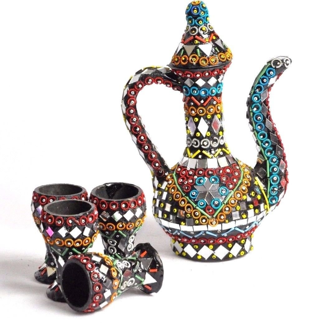 Teapot/Pitcher and Cup Decorative Set - Mirror Beads Work - Kitchen Decoration - Handmade (Small - 5inch)