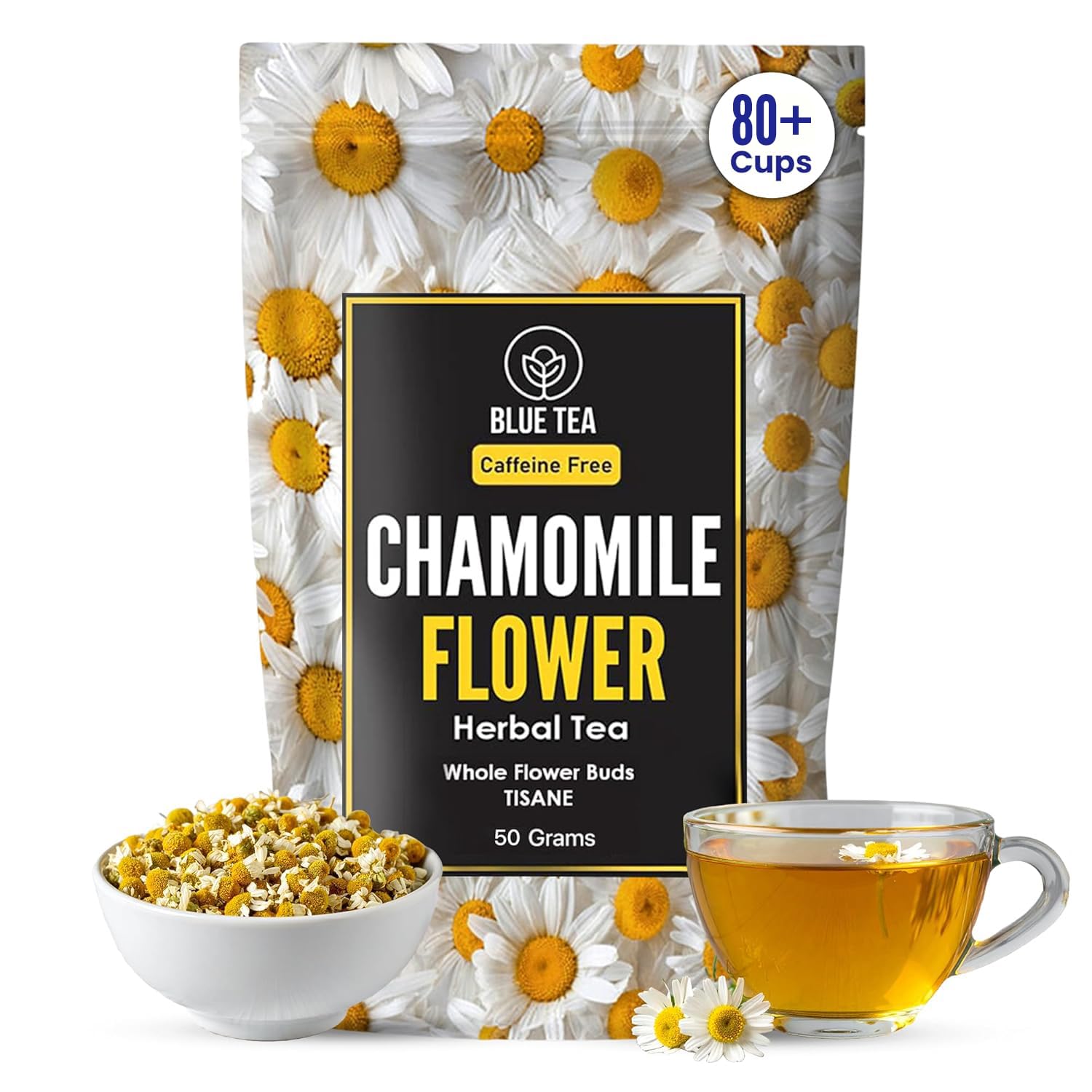 BLUE TEA - Chamomile Tea For Sleep - 50 gm (80+ Cups) | SLEEP & RELAXATION | Herbal Tea - Caffeine Free - Flower Based - Non-Bitter - Non-Bitter | Featured in Shark Tank | Zipper Pack