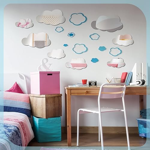 Miniatura 6 de 8 piezas de acrílico 3D espejo en forma de nube decoración de pared removible autoadhesivo decorativo nube espejo calcomanías calcomanías para niños