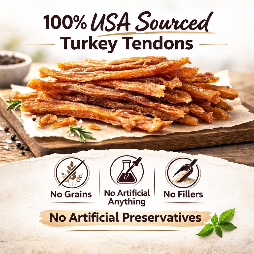 Hubert Pet Turkey Tendon Sticks: Low Ingredient, Long-Lasting Natural Chews for Dogs, High Protein, Grain Free, Hypoallergenic, No Artificial Additives, USA-Sourced Turkey, 1 Pound