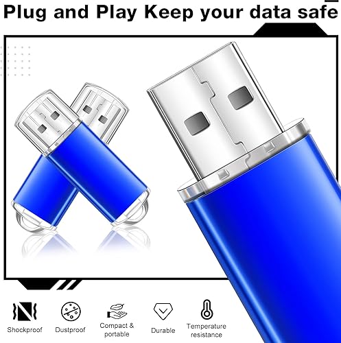 Miniatura 7 de Hoteam Paquete de 50 unidades flash USB 2.0 a granel, unidades de lápiz azul portátiles, unidad de pulgar con sombrero, memorias USB a granel con 50
