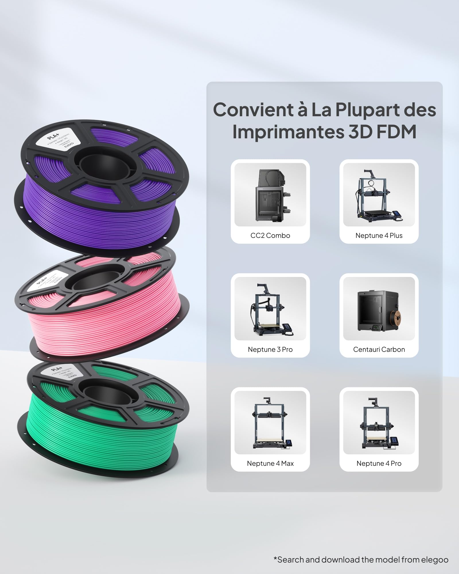 ELEGOO Filament PLA+ 1,75 mm Noir Blanc Rouge Franc Bleu Foncé 4KG, Filament PLA Plus Haute Résistance 3D Précision Dimensionnelle ±0,02 mm