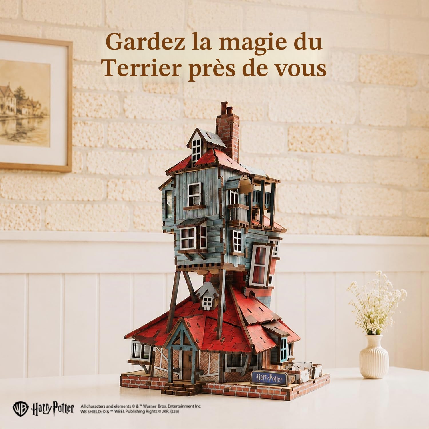 PUREMIND Harry Potter Le Terrier Puzzle 3D en Bois, Maison Weasley à Monter | Sous licence officielle, cadeau Harry Potter, sans colle, portes ouvrantes, 16 fenêtres, maquette de collection, déco vitrine