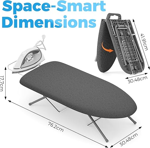 Miniatura 3 de KINGBOARD Tabla de planchar de mesa, tabla de planchar pequeña con soporte para planchar, tabla de planchar plegable, cubierta extragruesa, tabla de