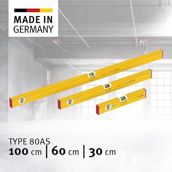 STABILA Spirit Level Set – Prime Set 80 AS – 3-Piece Spirit Level Set: 100 cm / 60 cm / 30 cm Integrated Slip Stopper with Horizontal and Vertical Level Made in Germany