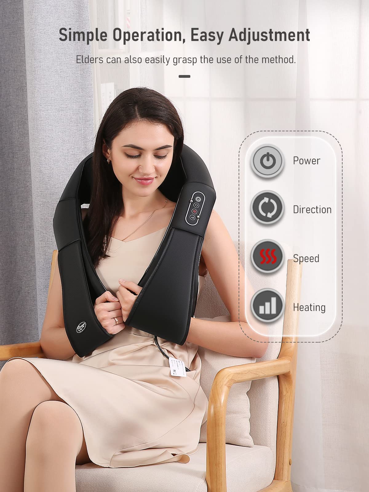 Masajeador de Cuello y Hombros, Shiatsu Masajeador Cervical Eléctrico con Función de Calor, Masajeador Espalda de 3 Posiciones Ajustables, para Relajación de Fatiga el Hogar y la Oficina