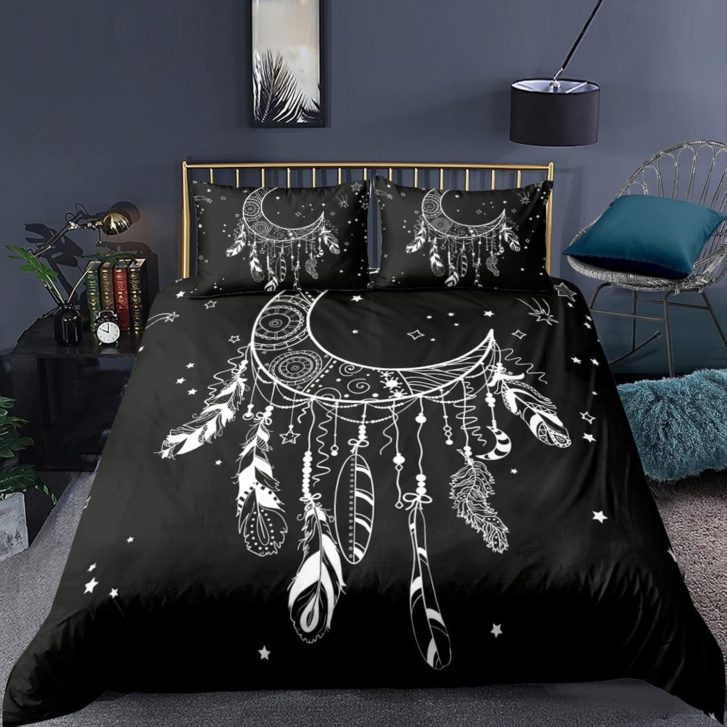 Housse de couette attrape-rêves 200x200 cm en microfibre avec 2 taies d'oreiller