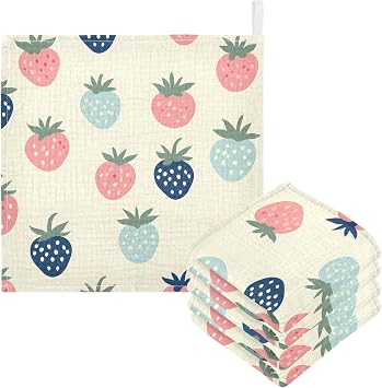 Bolaz Baby Gauze Towels for Kids Soft Handkerchief Newborn 100% Cotton Strawberry Absorbent 12x12 Inch 3 Pack