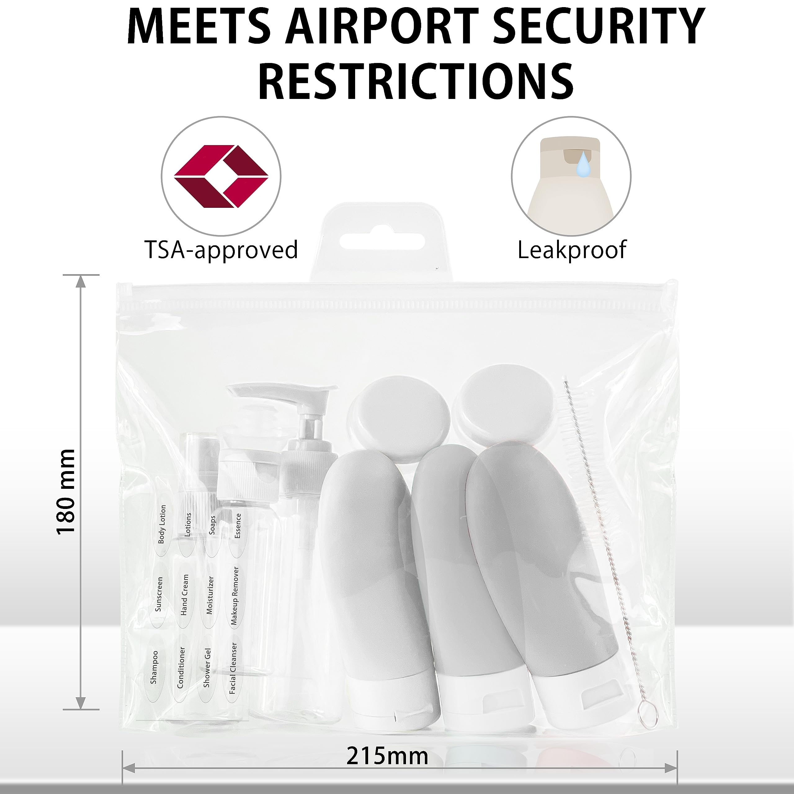MyGadget Set Viaggio [14 pezzi] - Kit Flaconi & Contenitori per crema - Bottiglie e Boccette per Liquidi e Cosmetici per Viaggiare in Aereo - Donna e Uomo