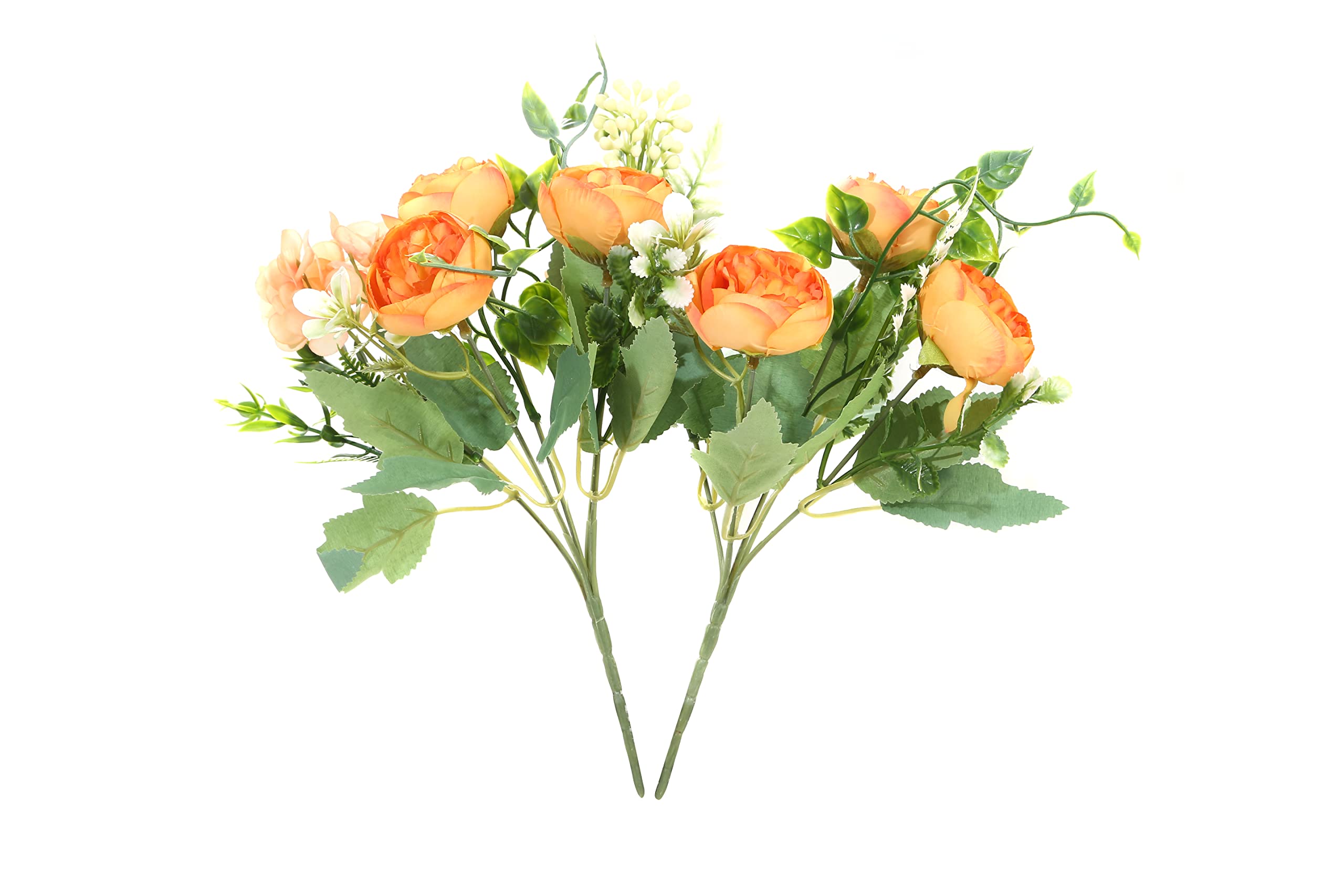 YoungJewl Artificial Flowers Fake Peony Silk Mini Plastic Bridal Flowers for DIY Wedding Bouquets Home Decorations 2 Packs(Orange)