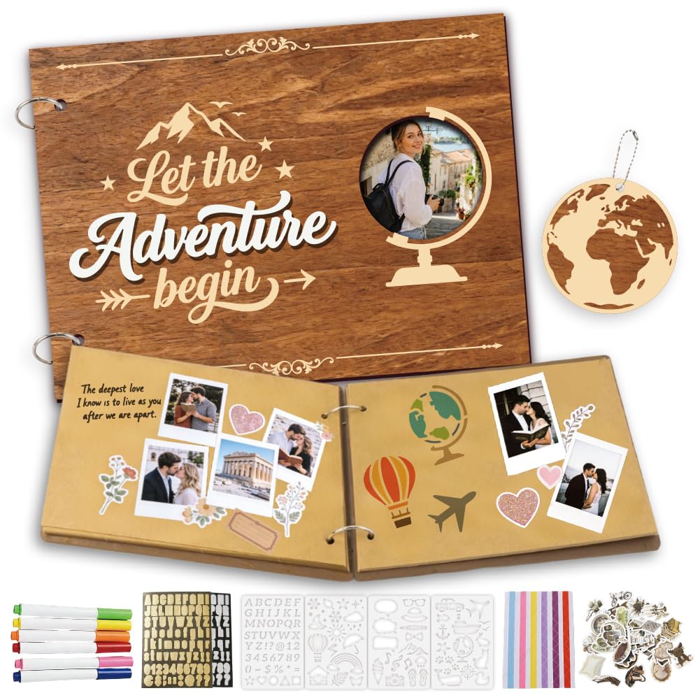 FINGERINSPIRE Kit para álbum de recuerdos de viaje con tapa de madera 230 x 170 mm Juego de álbumes de fotos para diario de viaje con 31 páginas cuaderno DIY para guardar los recuerdos de viaje