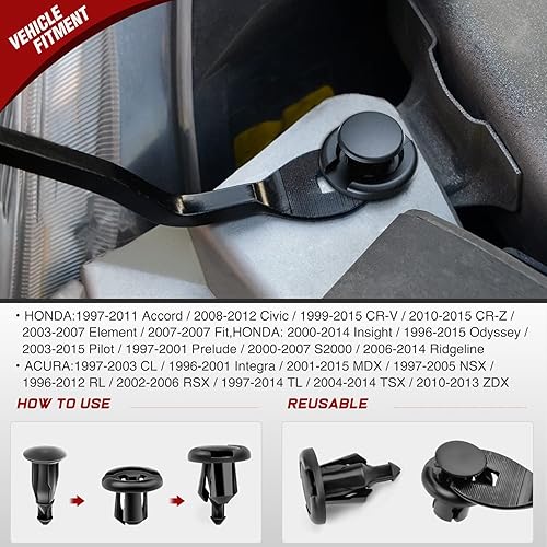 Vista 32 de Nilight 50 clips de retención tipo empujador de aislamiento para capó de orificio de 0.343 in compatibles con Chrysler 4878883AA Dodge 1996-2005 50