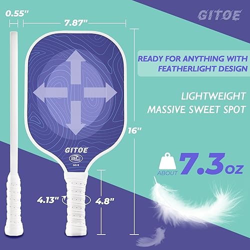 Miniatura 3 de GITOE Pickleball Paddle USAPA Approved Pickle Ball Paddle Carbon Fiber Pickleball Set with Paddle Cover, Lightweight Graphite Pickleball Paddles