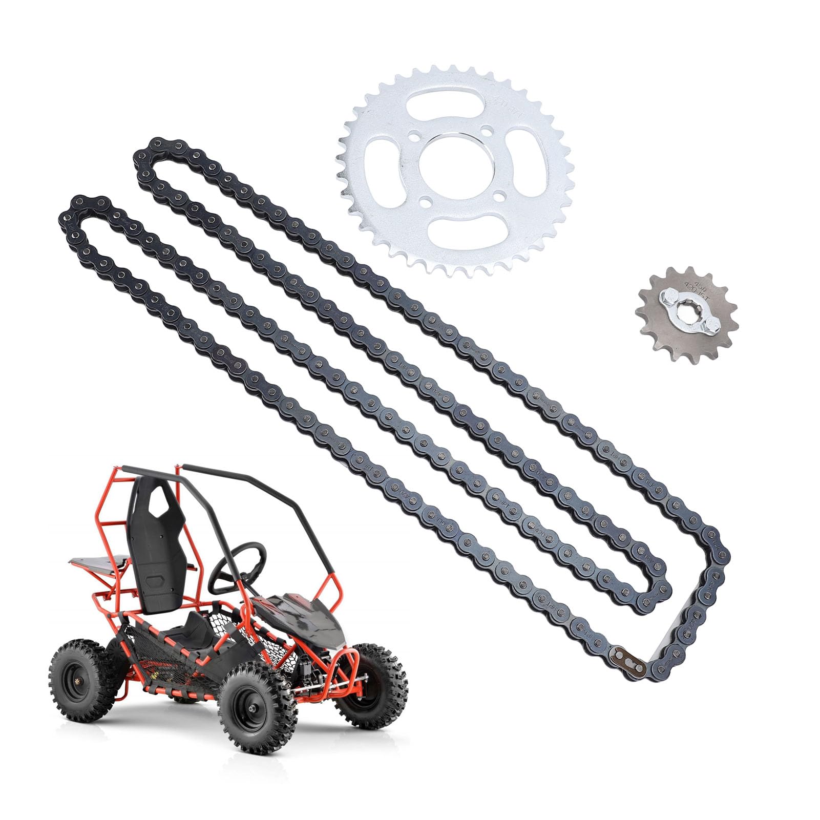Kit de chaîne avec pignon avant 420 15T et pignon arrière 37T, kit de remplacement en alliage d’acier comprenant une chaîne 420 pour pit bike, trail, dirt bike, pocket bike, ATV,