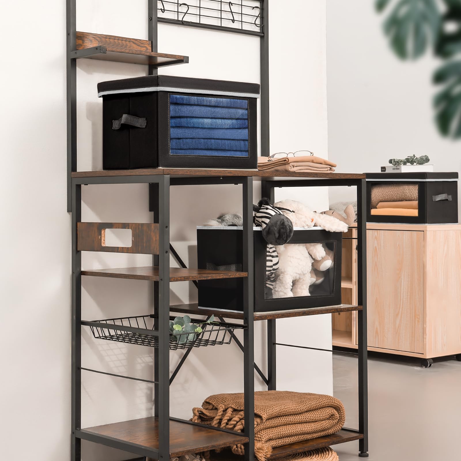 Homsorout Confezione da 4 scatole portaoggetti con coperchio, pieghevoli, con finestra trasparente, in tessuto, per giocattoli, vestiti, libri, guardaroba, armadio, ufficio