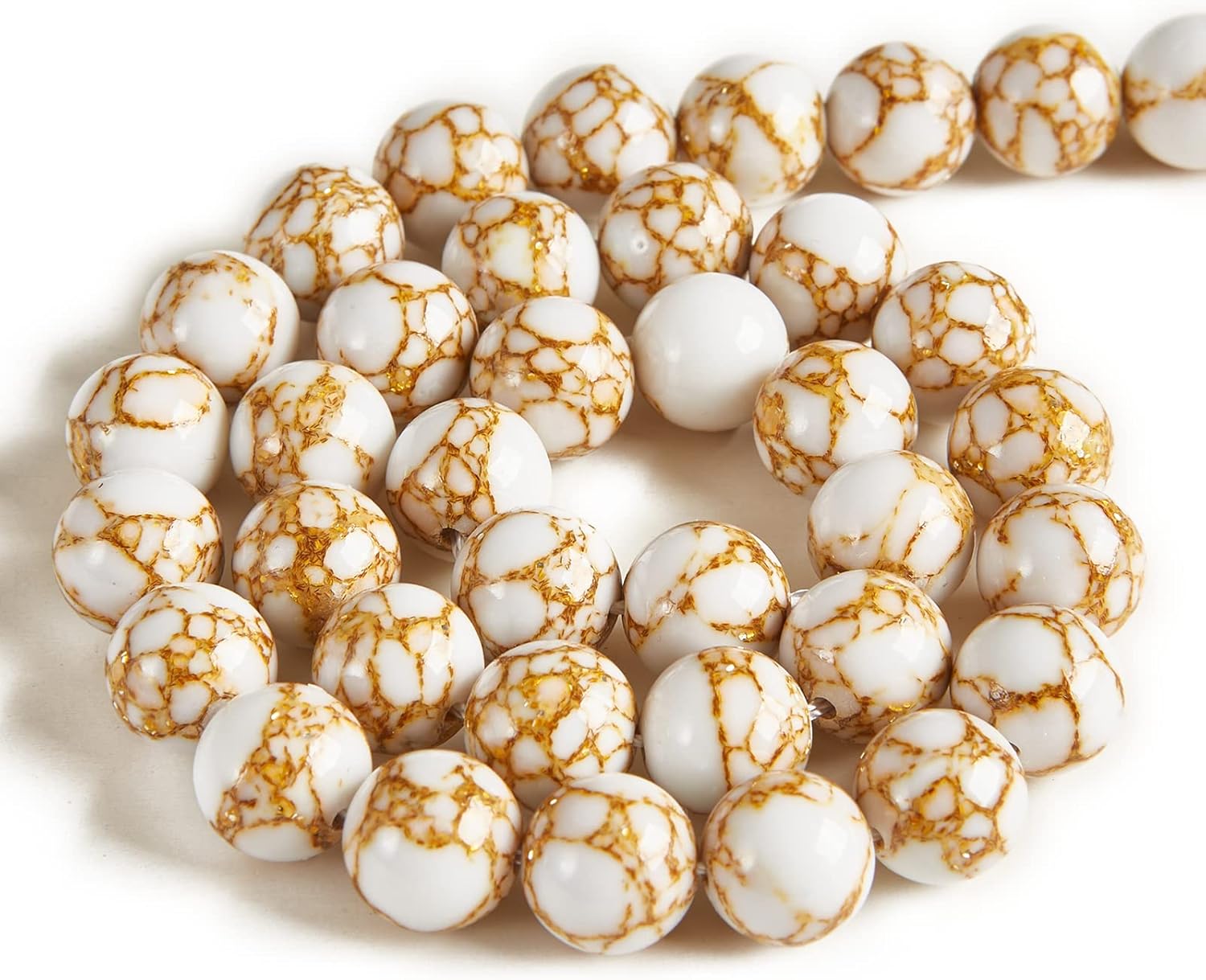 60pcs 6mm White Howlite Gold Spun Beads Natural Gemstone Beads Round Loose Beads for Jewelry Making - Image 2