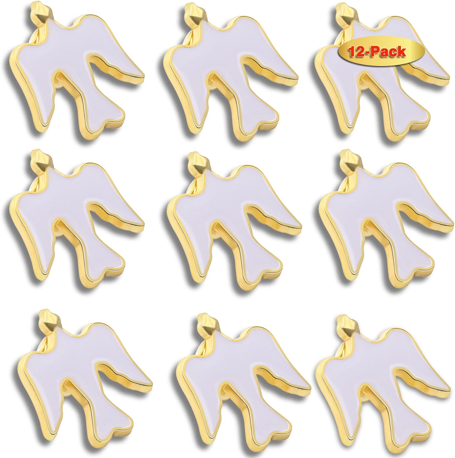 12/50/100Pack White Dove Gold Plated Enamel Lapel Pin-Holy Spirit/Peace/Memorial Gifts For Clothes Bags Hat
