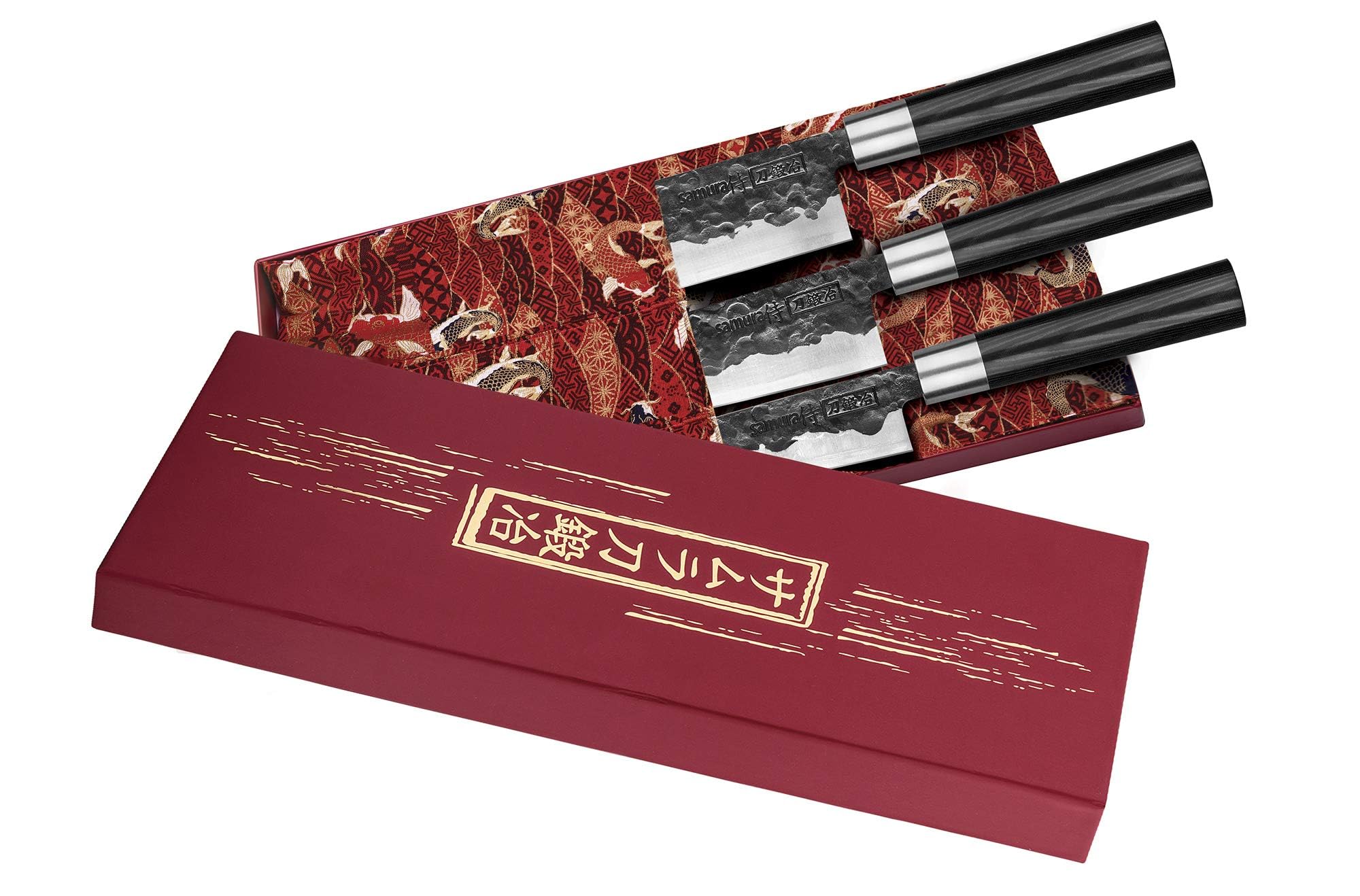 Samura Blacksmith Set 3 Coltelli Da Cucina Giapponesi Nakiri Santoku Filettare