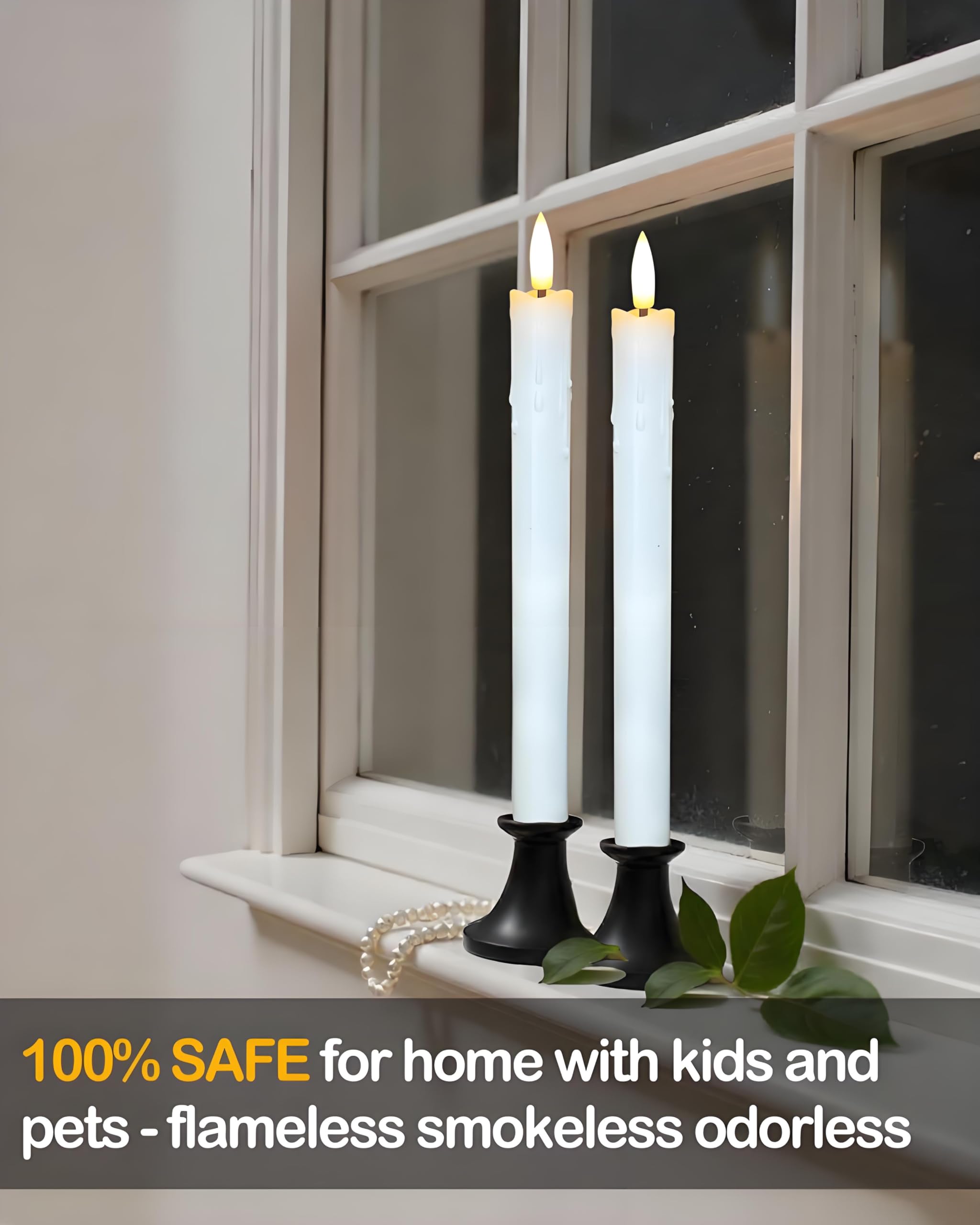 Gmnee Velas cónicas recargables sin llama de 9.6 pulgadas con control remoto, temporizador, regulador, velas LED marfil, paquete de 2 velas largas USB que funcionan con pilas para decoración de