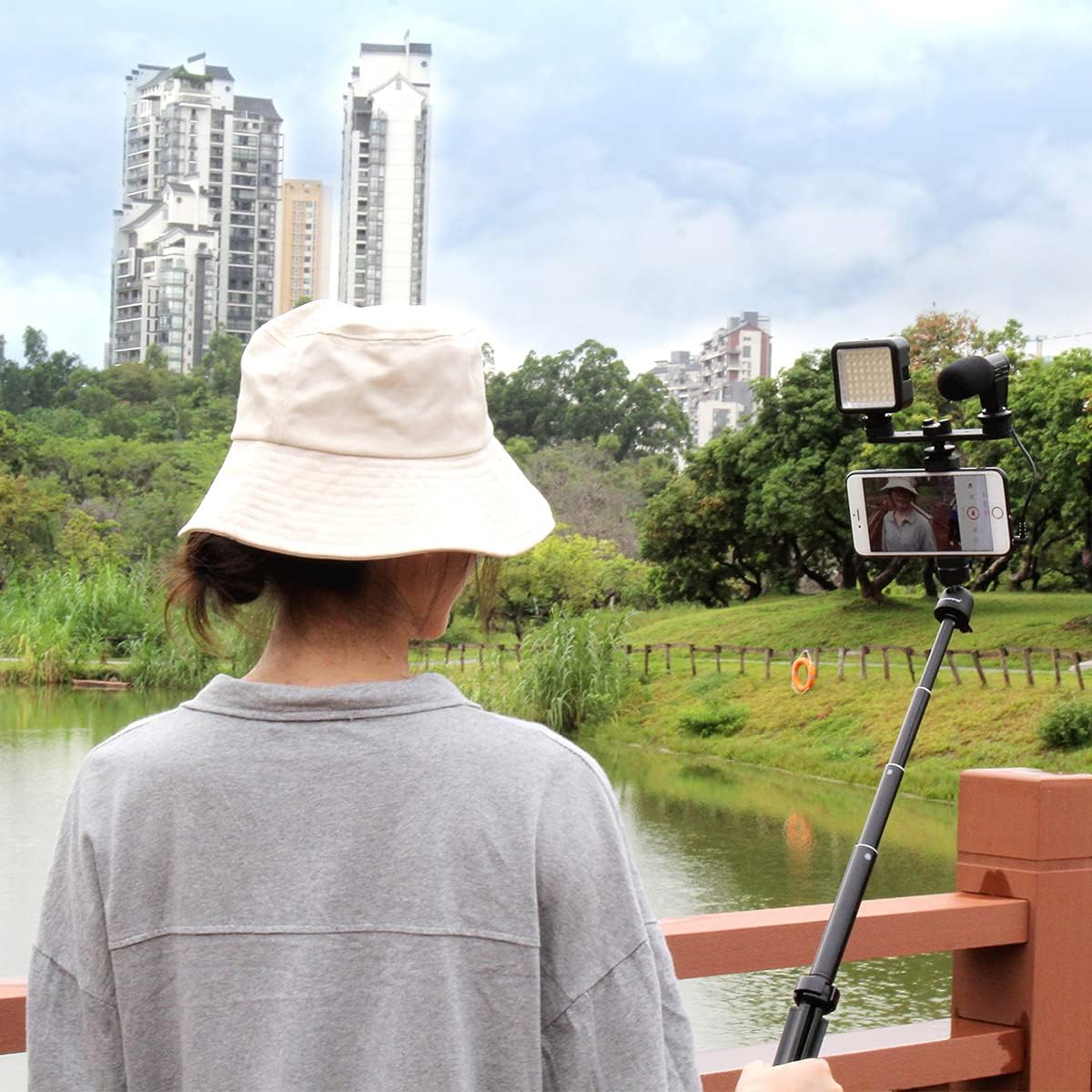 Vlog Selfie Stick Tripod for Phone Portable Travel Short Mini Desktop Webcam Stand Live Stream Stand Kits with Remote Shutter Compatible with iPhone, Gopro, Mirrorless Camera by Besnfoto