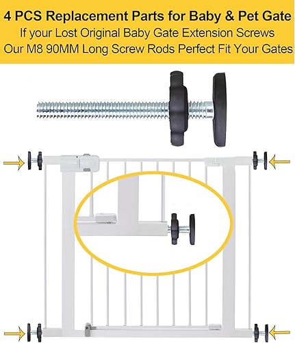 Miniatura 4 de Paquete de 4 piezas de repuesto para puerta de bebé, varilla roscada de husillo de 0.315 in (M8), kit de tornillos para puertas de seguridad y