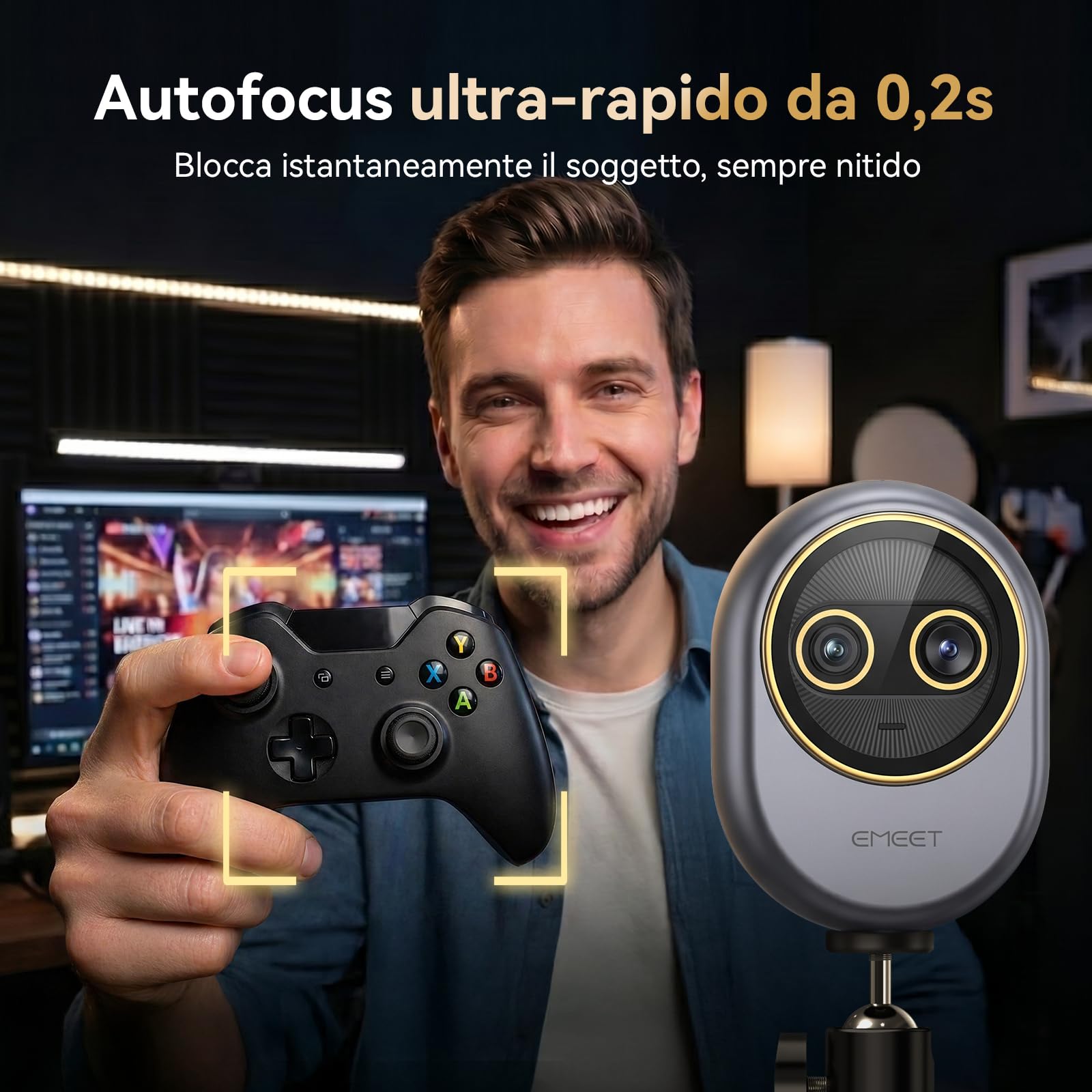 EMEET Piko Webcam 4K per Streaming a Doppia Obiettivo, Telecamera Grandangolare e Teleobiettivo, Zoom Ibrido 11X, Autofocus 0,2s, Telecomando, 3 Microfoni, Copertura Privacy Panda, USB C per Lavoro
