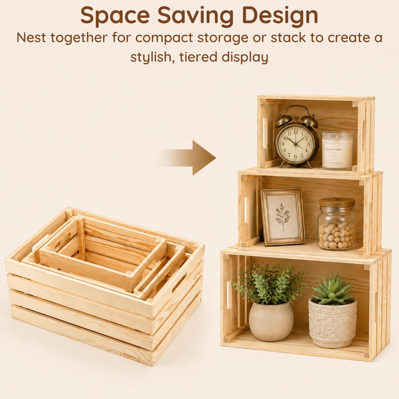 Youeon Lot de 3 caisses gigognes rustiques en bois avec poignées - Caisses décoratives en bois pour cuisine, bureau, chambre à coucher, placard, décoration rustique