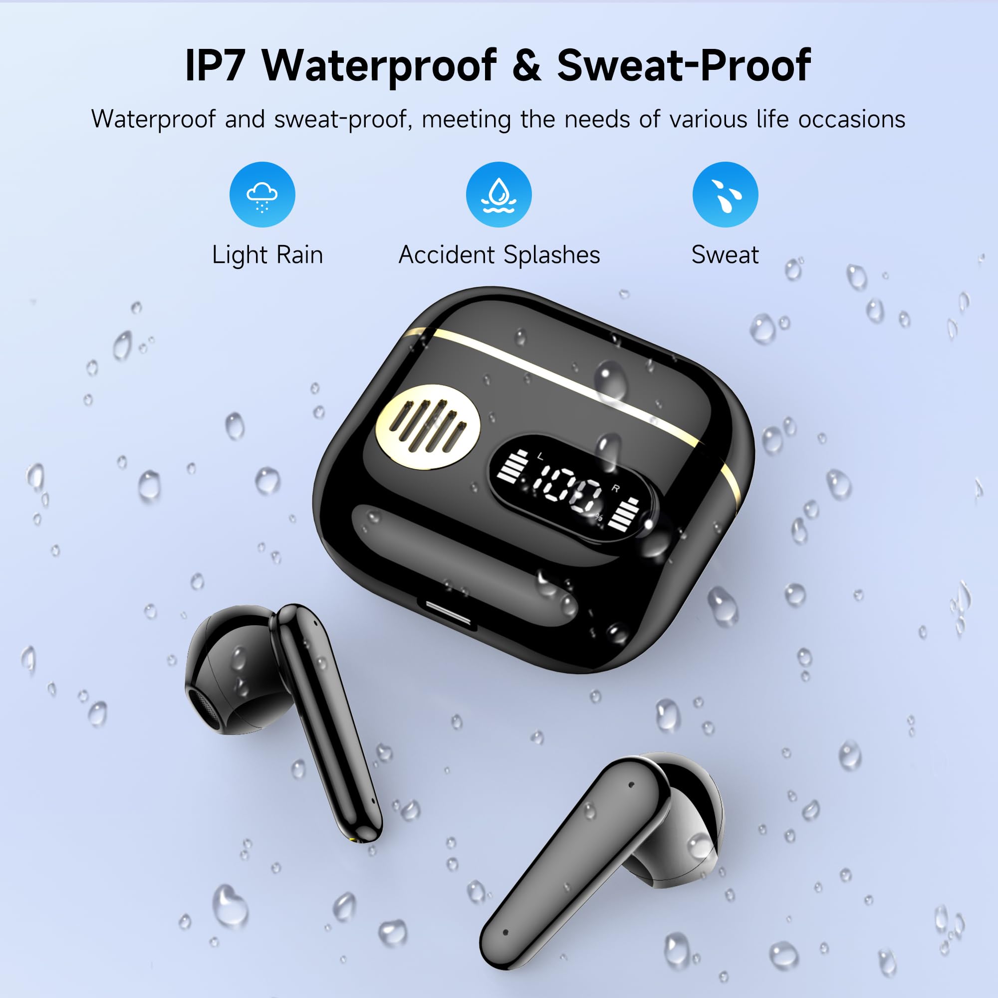 Cuffie Bluetooth,Auricolari Bluetooth 6.1 - Cuffie Wireless con 6 ENC Cancellazione Rumore Mics, Cuffie in Ear 48 Ore di Riproduzione, Cuffiette Senza Filo HiFi Stereo per iOS/Android - Classico Nero
