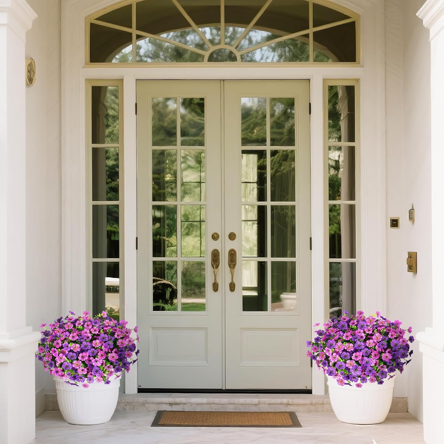 Homsunny Artificial Flowers for Outdoors, 12 PCS Silk Fake Flower Spring Outdoor Decoration, UV Resistant No Fade Fake Plants for Home Planter Front Porch Garden Patio Yard Decor