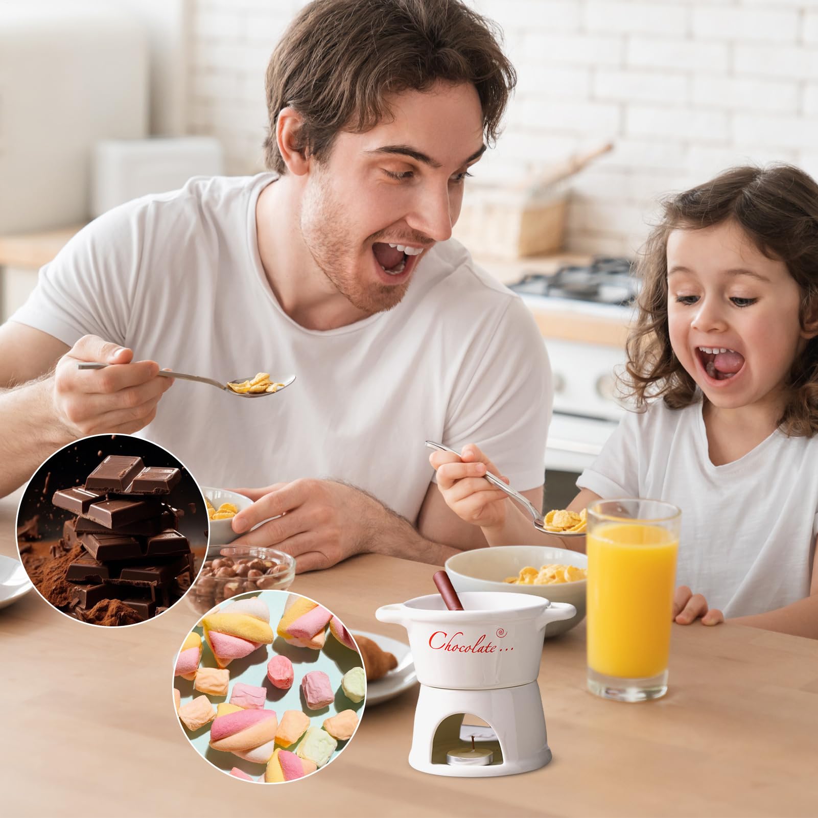 Kubek do czekoladowego fondue 330 ml, zestaw garnków do topienia czekolady z widelcem, zestaw ceramicznych kubków do fondue, przenośny podgrzewacz deserowy do karmelu, sera, masła, sosów, cukierków