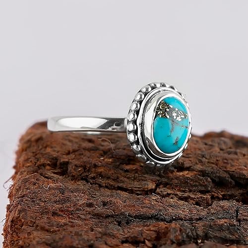 Miniatura 4 de 925 Sterling Silver Genuine Copper Turquoise Stone Ring, Handmade Gemstone Ring, Healing Crystals, December Birthday, Bohemian Jewelry  Promise