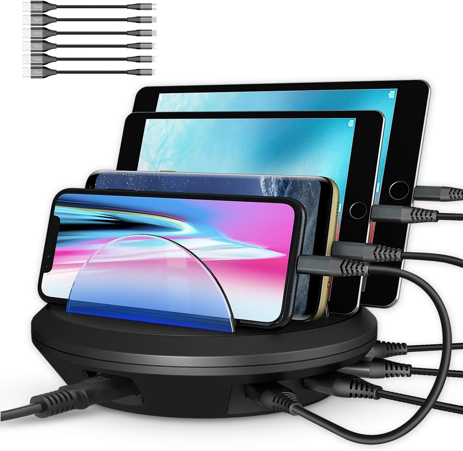 Charging Station, AHRISE Docking Station with 4 USB Ports and Phone Dock Stand, 6.8A/34W (Black)