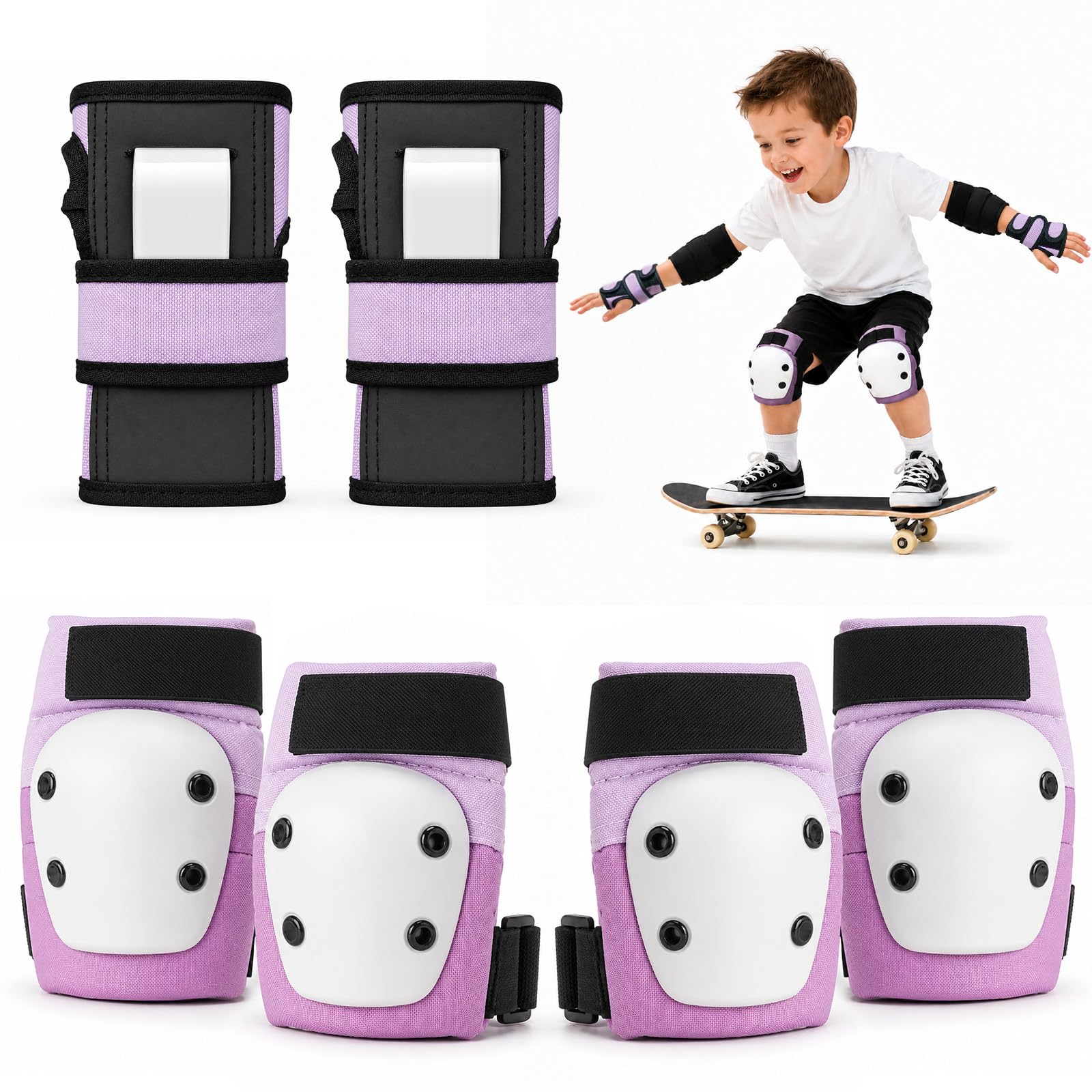 Youth Kids Adult Knee Pads Elbow Pads Wrist Guards Set, 6 in 1 Protective Gear for Roller Skating, Skateboard, Inline Skating, Scooter, BMX, Cycling, Outdoor Sports (3-15 Years & Adults), Pink - XS