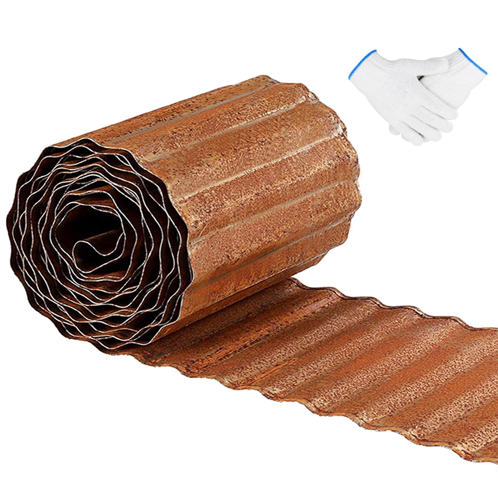 Bordo per prato in metallo, 6 m, bordo flessibile per aiuole, 15 cm, per giardino e aiuole, facile da pulire, 1 paio di guanti da montaggio inclusi (6 m x 30 cm)