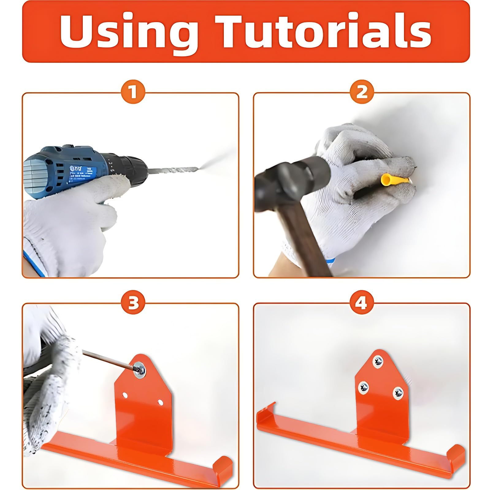 Ganchos de pared para garaje, 2 unidades, para mochila, soplador de hojas, con revestimiento de goma naranja, capacidad de carga máxima de 66 libras, soporte de pared para garaje, cobertizo
