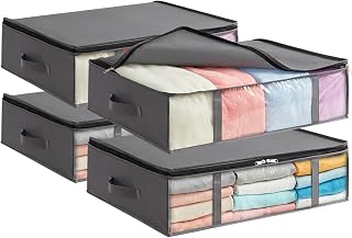 Lifewit 4 Stück 40L Unterbett Aufbewahrungsbox, Faltbare Unterbettkommode Aufbewahrungstasche Storage Boxes mit Deckel, Unterbett Aufbewahrung für Kleider Unterbett Kleiderschrank, Grau