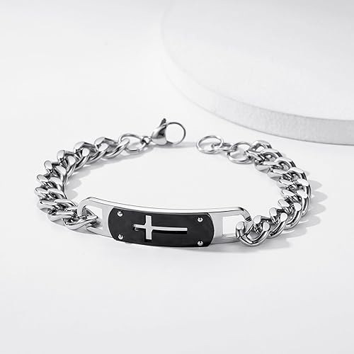 Miniatura 6 de Pulsera de cruz para hombres y niños, pulsera de cadena de cruz cubana de acero inoxidable, versículo de la Biblia, regalo de joyería cristiana,