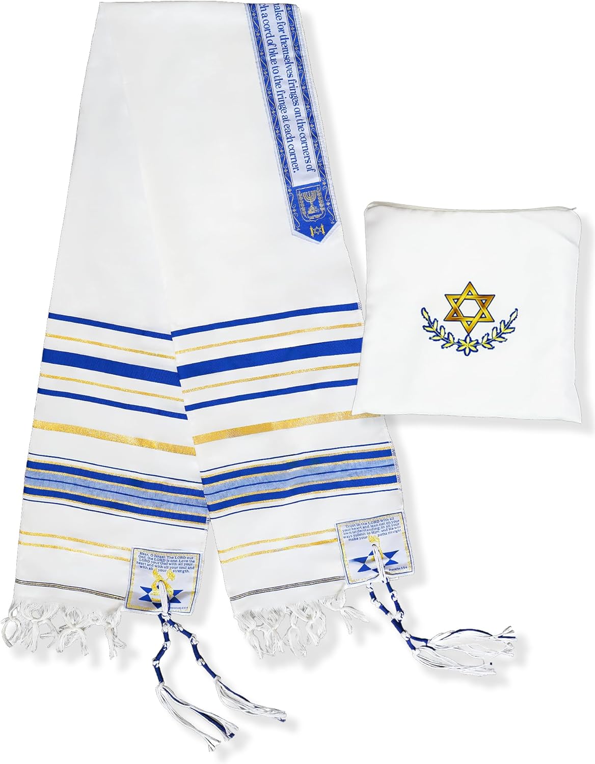Tallit Prayer Shawl 72"x 22" with Bag & Pre-Attached Tzitzits For Men & Women, Tallit Torah-Inspired Design