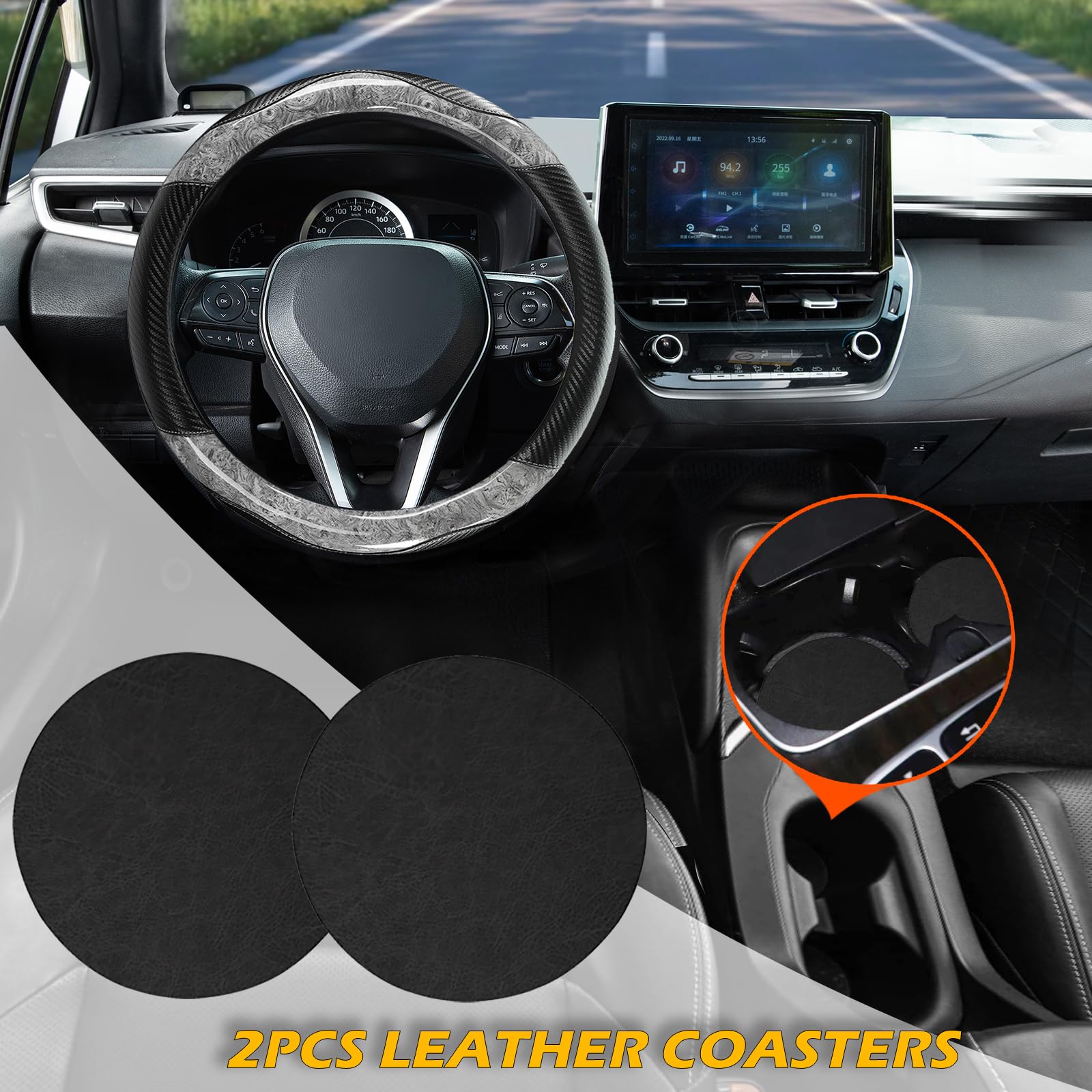 ZHOL Wood Grain Steering Wheel Cover, Universal 15 Inch | Microfiber Leather, Anti-Slip, Odorless - View #3