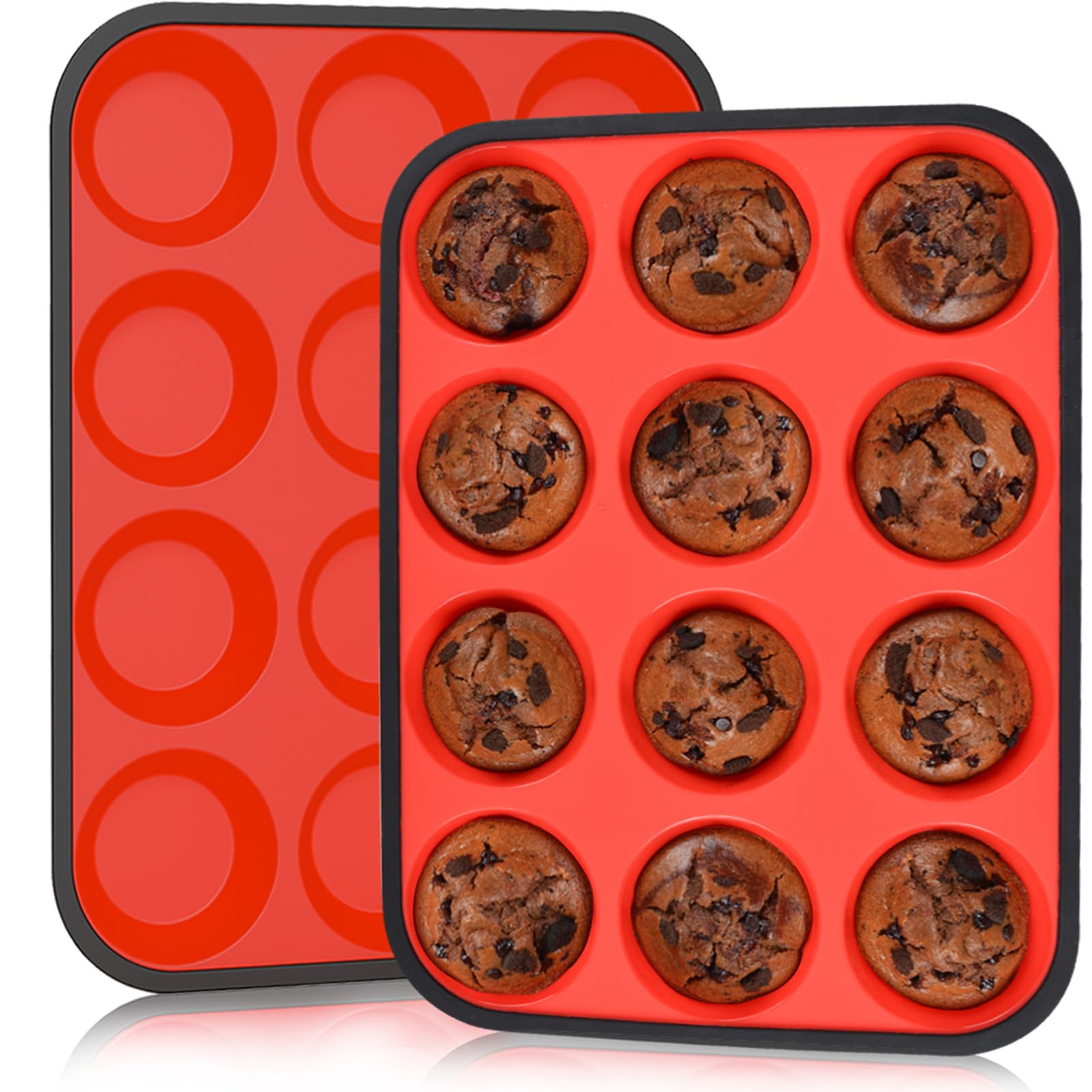 CAKETIME Muffin Pan, Silicone Cupcake Pan Metal Reinforced Frame 12 Cups  Regular Silicone Muffin Tray Nonstick Pack